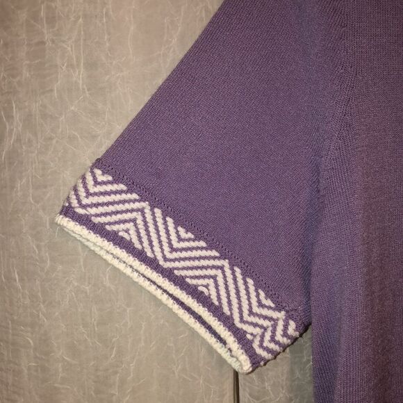 Ann Taylor L Lavender White Knit Short Sleeve Pullover Top Embroidered Sleeves - Picture 9 of 13